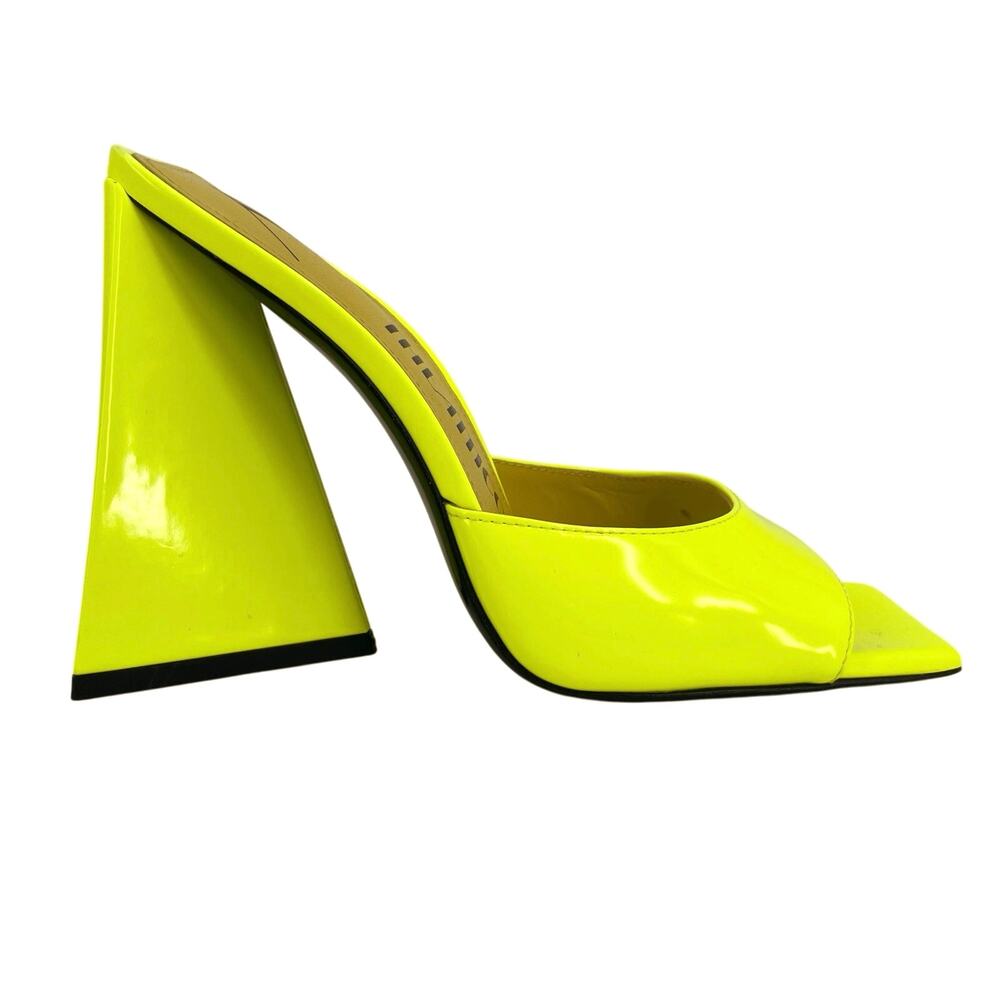 The Attico Devon Mules Neon Yellow Heel Square Toe Leather Party Shoe EU 37 US 7 - Picture 6 of 14